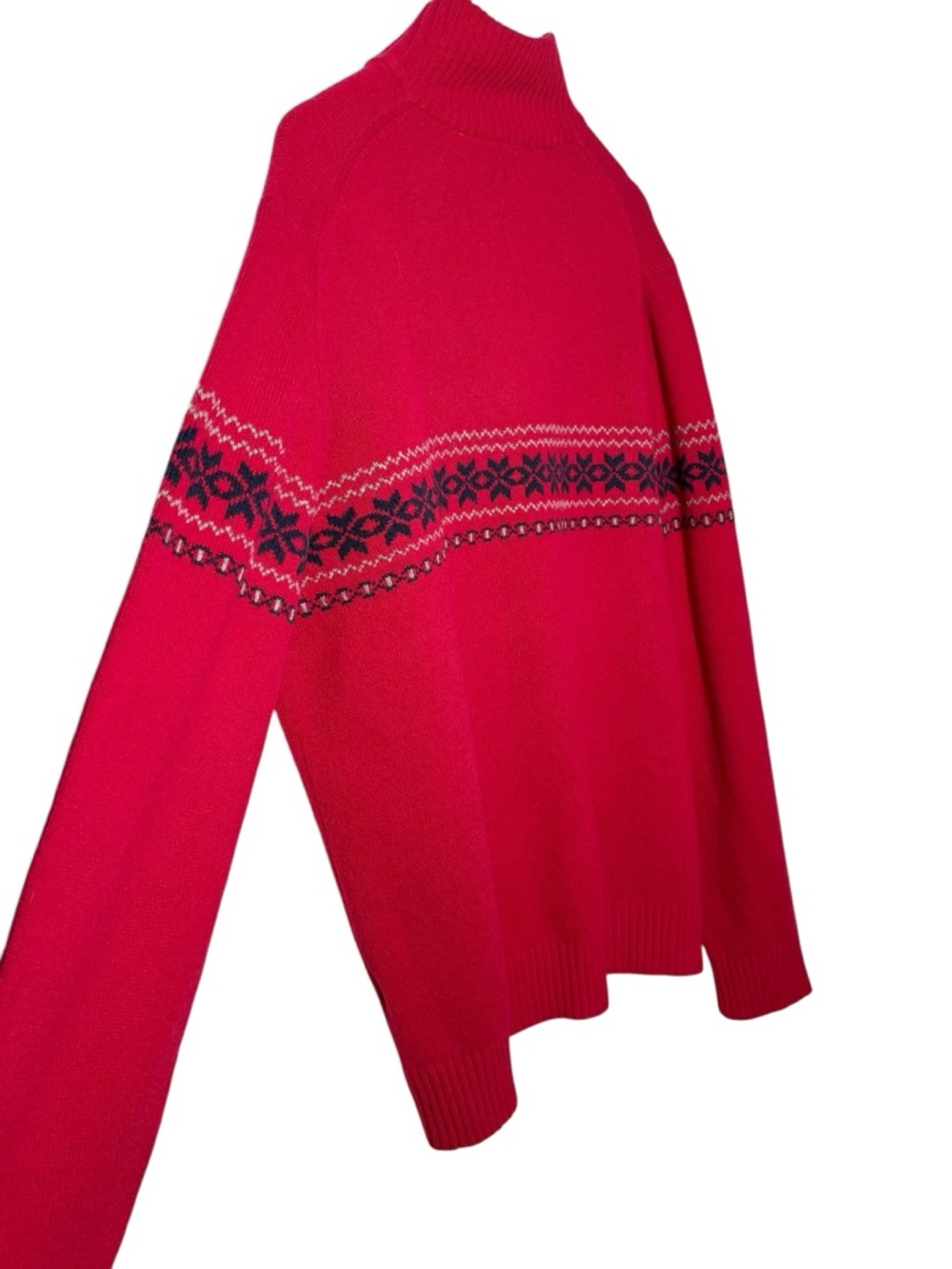 Vintage J. Crew Lambswool Fair Isle Quarter Zip Pullover in Red Size XL - Picture 8 of 9